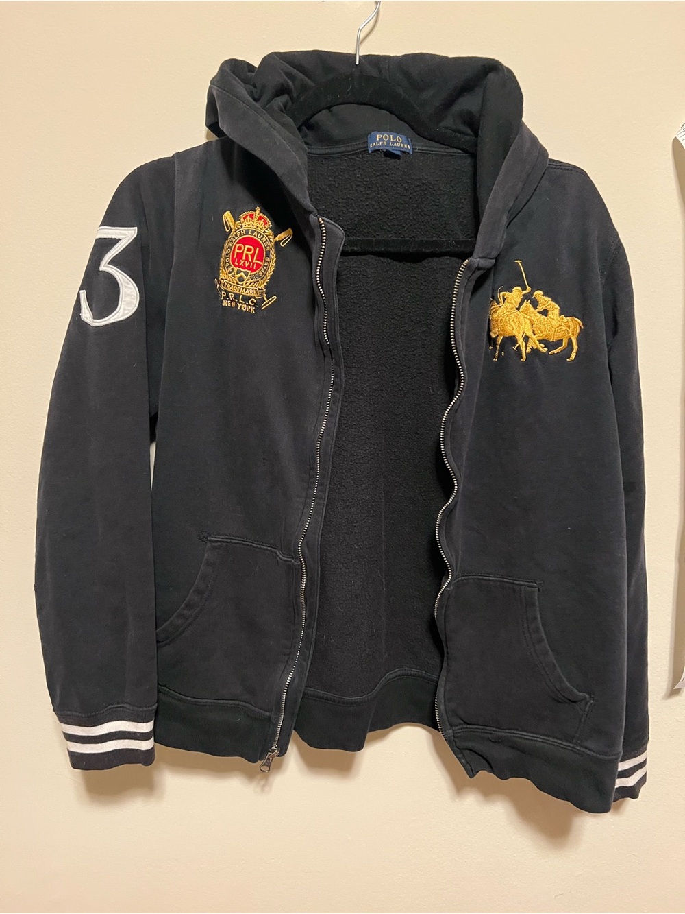 Polo by Ralph Lauren Kids Black Hooded Zip Jacket with Gold Crest Embroidery